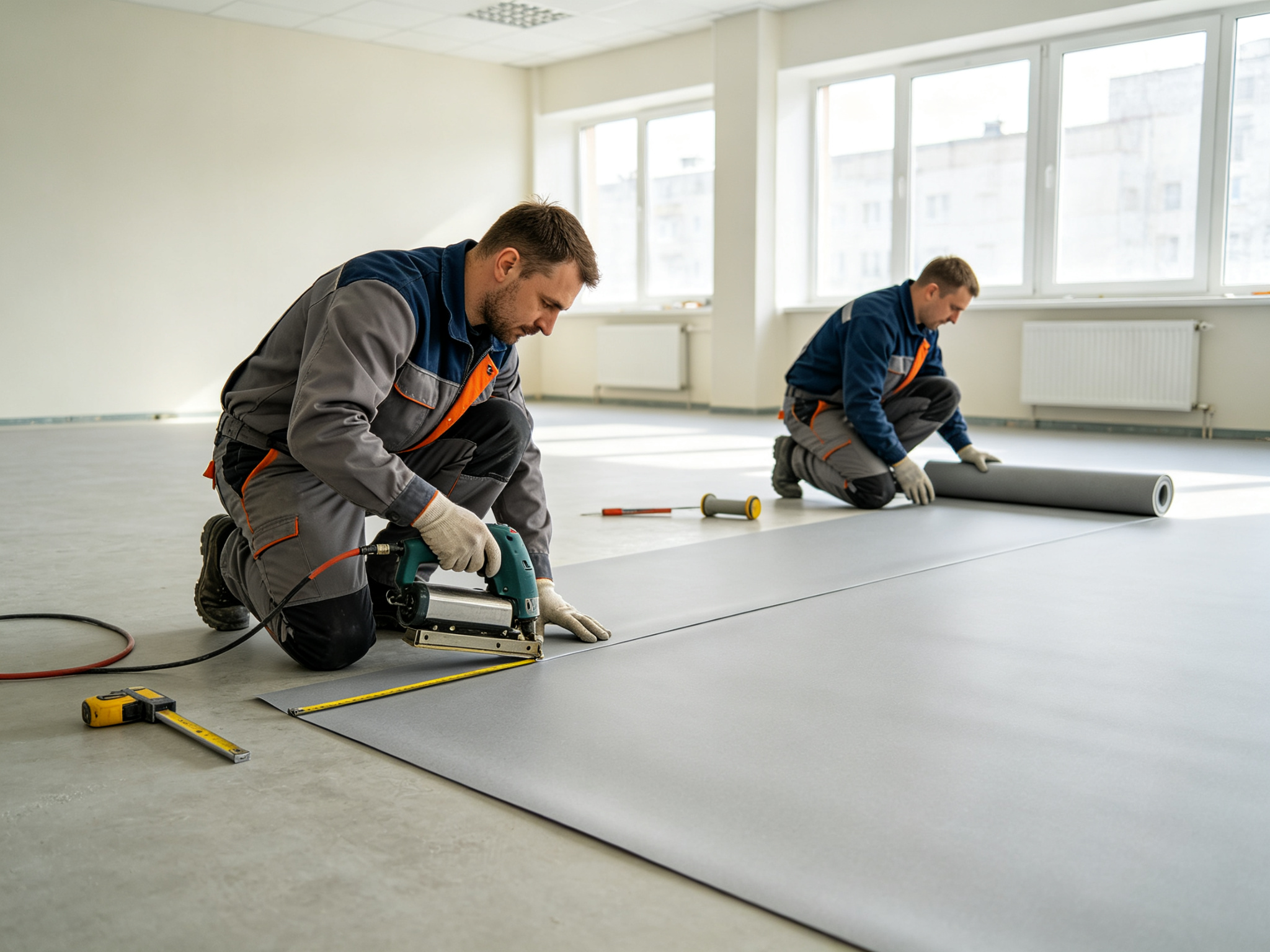 Commercial sheet flooring installation